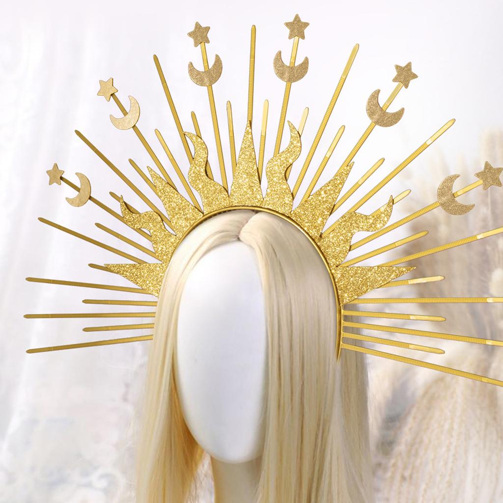 Elegant Radiance Crown Headband Moon Star Baroque Tiaras Hairband Women Cosplay Costume Accessories Church Hairband