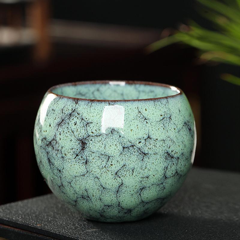 Kiln-Glazed Jianzhan Tea Set with Dragon Relief Tumbler