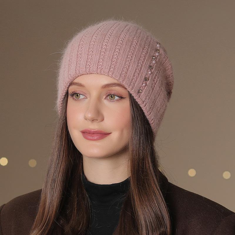 Hats Women's Autumn Winter Thick Warm Woolen Hats Middle-aged Elderly Mothers' Hats Cold Proof Pullover Hats Rabbit Hair Knitted Hats