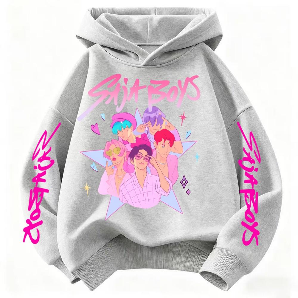 KPop Demon Hunter Saja Boys Cartoon Girls Boy Hooded Sweatshirt Warm Children's Korean Wave Fashion Casual Tops Casual Clothing