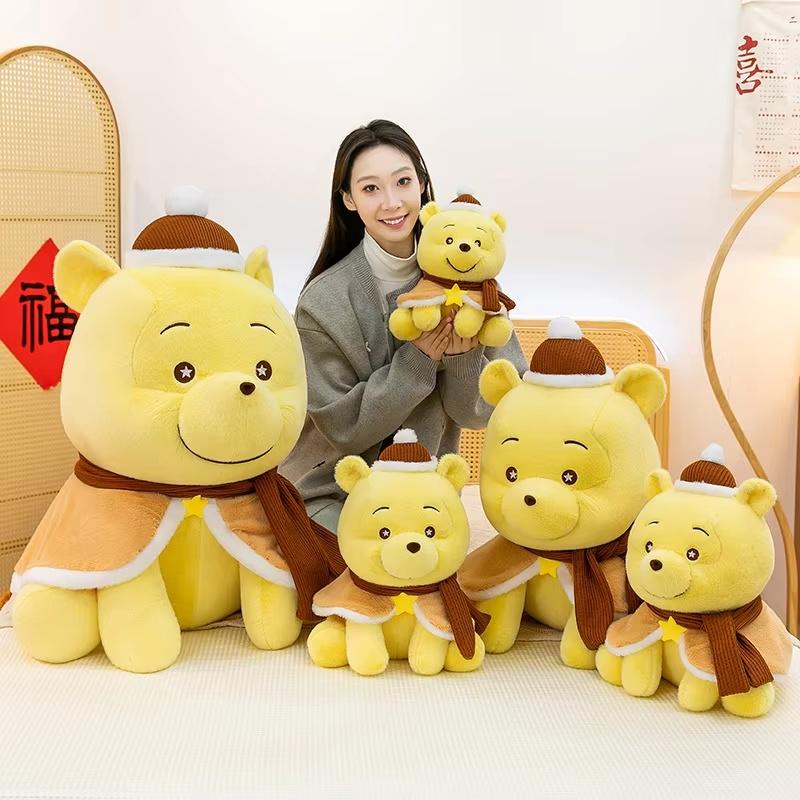 36-60Cm Cute Cartoon Winnie The Pooh Bear Plush Doll Toy With Winter Cape Knit Hat Scarf Soft Stuffed Cushion Pillow Girls Gift