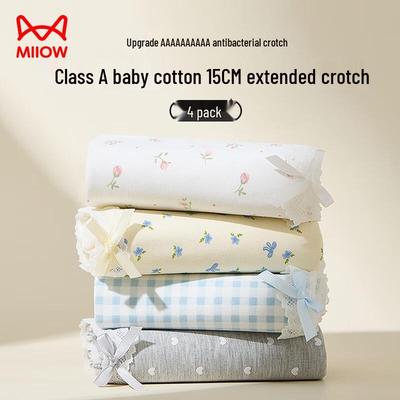 Maoren Women's Baby Cotton Antibacterial Lace Bow Underwear 4-Pack