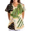 Women's Christmas Print Loose Fit V-Neck Short Sleeve Scrub Top with Pockets for Work