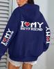 I Love My Boyfriend Printed, Women'S Hoodie Fall Loose Casual Pocket Fleece Pullover