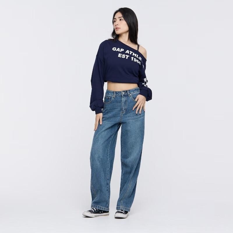 Gap Women's 2025 Autumn Logo Off-Shoulder Loose Sweatshirt