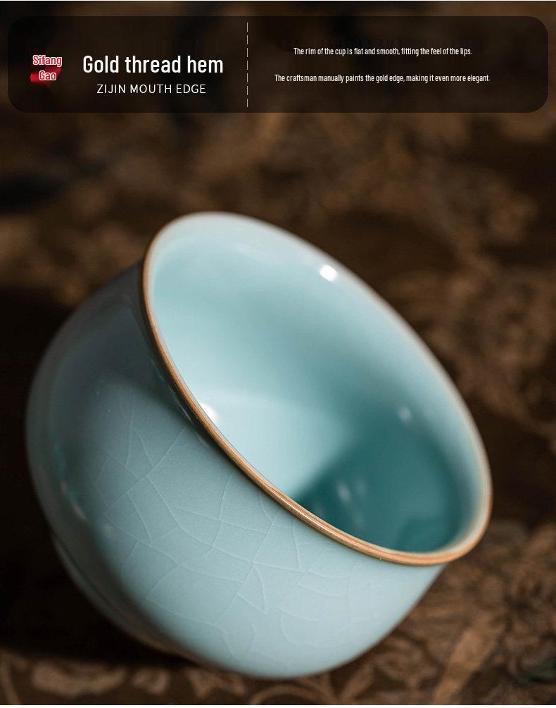 Ru Kiln Master Celadon Tea Cup: Handmade Retro Chinese Ceramic Cup in Gift Box