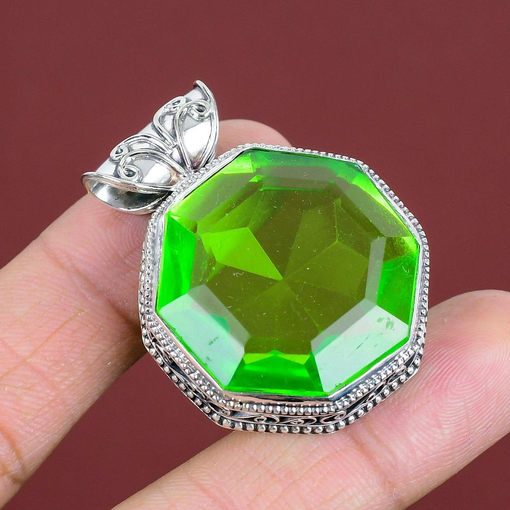 Faceted Green Amethyst Gemstone Pendant Decent Jewelry Beautiful Vintage Pendant 925 Sterling Silver Pendant Handmade Jewelry Gifts For Mom