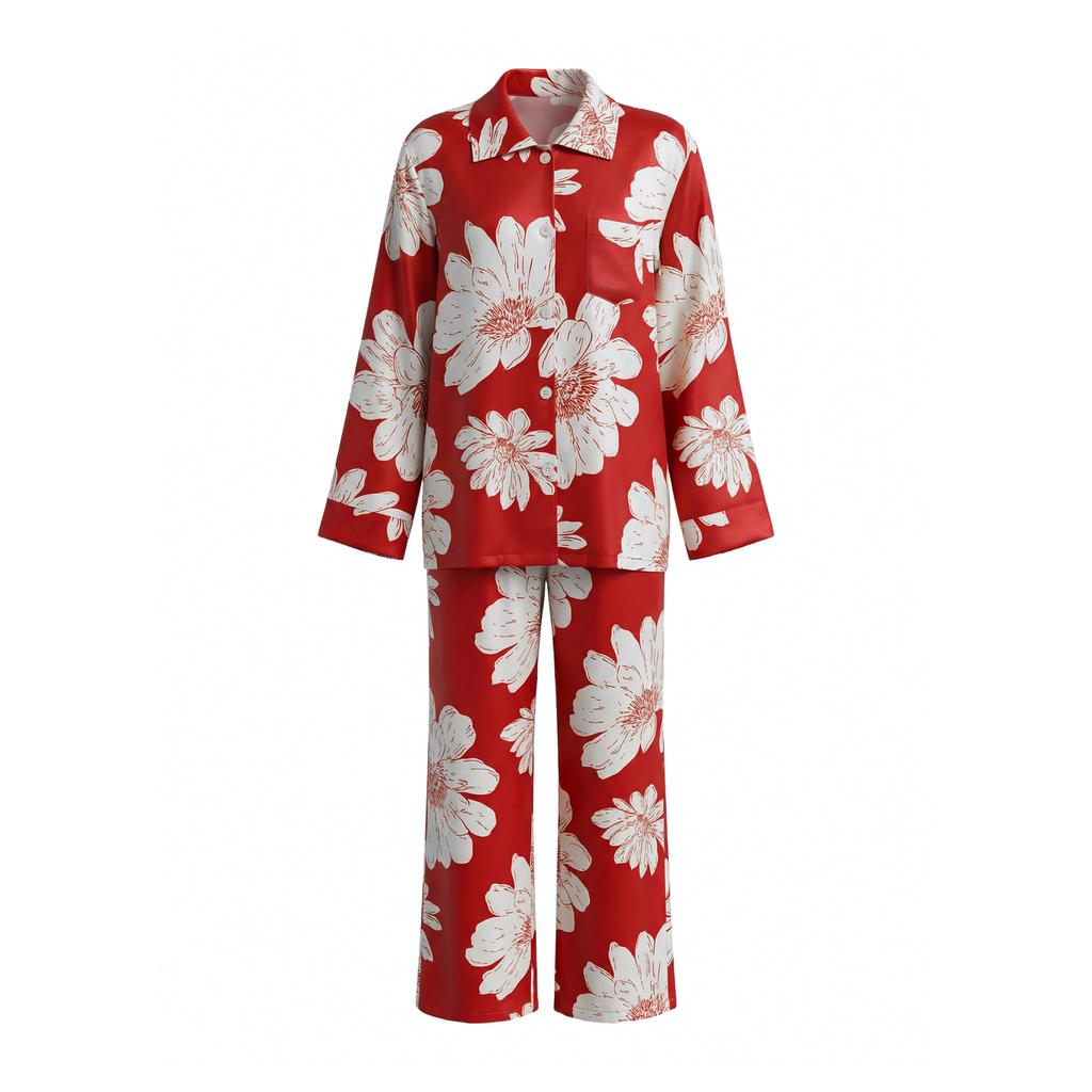 New pajamas women's spring and autumn cotton long-sleeved trousers casual cardigan lapel loungewear can be worn outside TZ1119