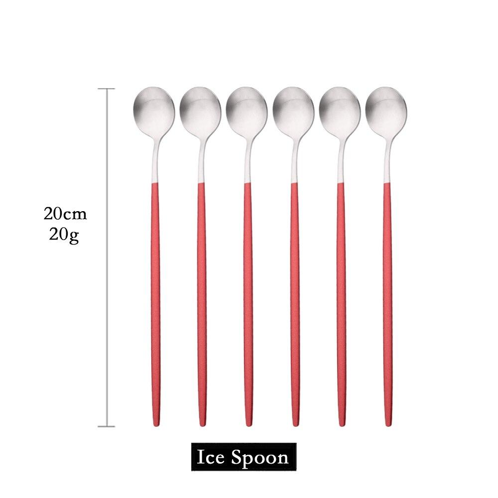 6pcs/set Long Handled Stainless Steel Coffee Spoon Ice Cream Dessert Tea Spoon Mixing Stirring Cooking Long Handle Spoon Tableware