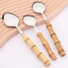 1Pc Wood Bamboo Handle Cutlery 304 Stainless Steel Dinnerware Serving Fork Spoon Salad Cake Fork Spoon Coffee Spoon Tableware
