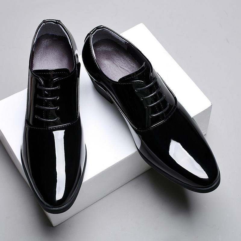 Men White Red High Heels Wingtip Black Leather Derby Wedding Dress Dance Business Formal Elevator Shoes Height Increase Shoes Plus Size