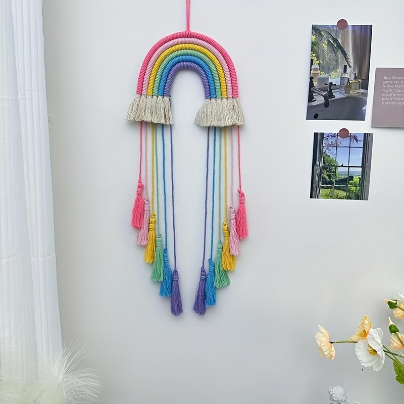 

Bohemian Woven rainbow ornaments girl hairpin storage rack wall decoration pendant headdress finishing rack