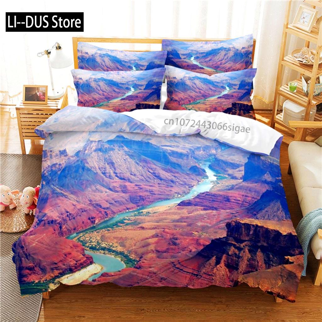 Bellissimo Paesaggio Set Biancheria da Letto Set Copripiumino Stampa Digitale 3D Set Biancheria da Letto Matrimoniale Design alla Moda