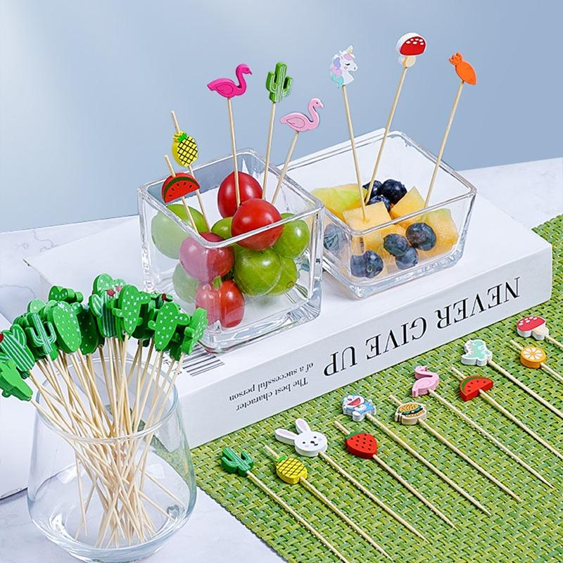 100Pcs Bamboo Disposable Forks Toothpick Decoration Cocktail Picks Fruit Forks Buffet Food Picks for Party Decor SGC003