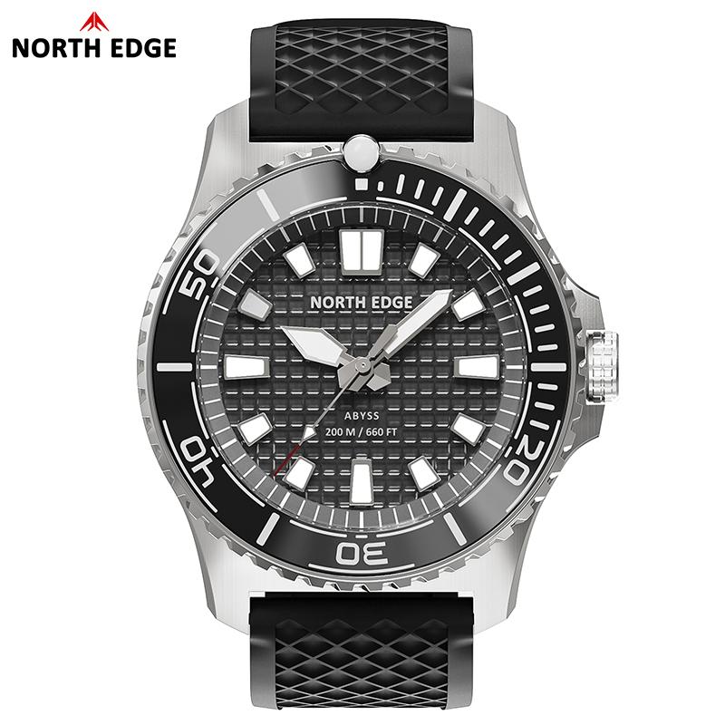 NORTH EDGE 2026 NEW ABYSS Solar Powered Dive Quartz Luxury Watch 200M Waterproof Dive Sports Watches 316L Steel 180+ Day Power