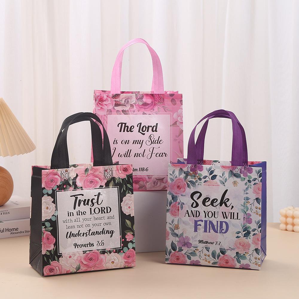 Bible Verse,Religious,Inspirational Flower,Christian Church,Baptism,Faith,Party,Birthday,Wedding,Reusable,Non Woven Gift Bags