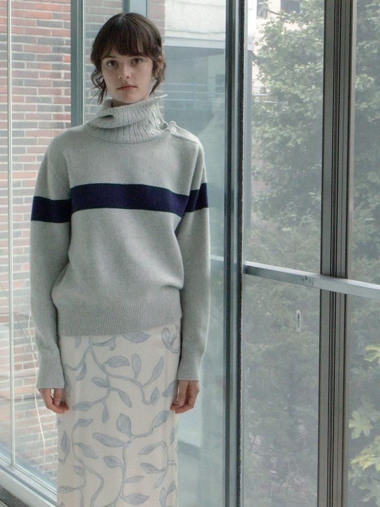 MOONDAL Women's High-Neck Sweater - New 2026 Autumn/Winter Striped Knitwear, Relaxed Fit, Korean Style
