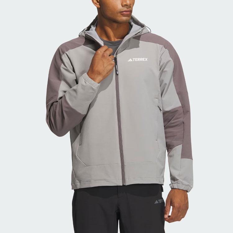 Adidas Wind.Rdy Softshell Kapuzenjacke Color Block Logo Sport Outdoor Jacke Herren Jacke Eisgrau IP0732