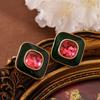 Medieval Fashion Geometric Block Enamel Inlaid Gemstone Necklace Bracelet Earring Temperament Set Jewelry