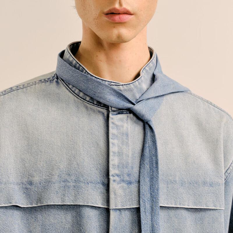 Men's Loose Fit Stand Collar Cotton Long Sleeve Shirt