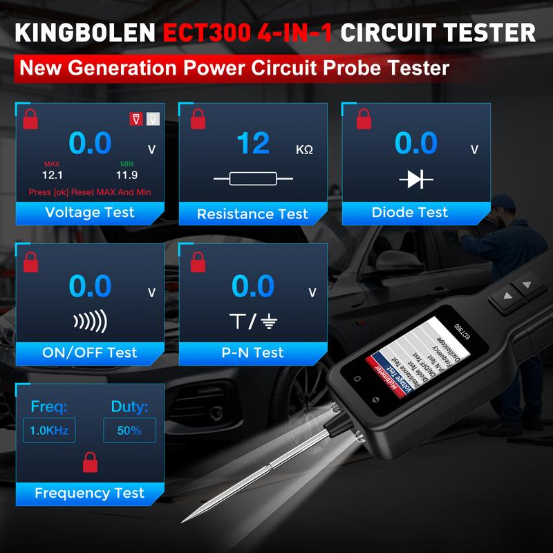 KINGBOLEN ECT300 Auto Electric Circuit Tester 0v-80v Resistance Test Component Oscilloscope Probe Kit LED Display Multimeter
