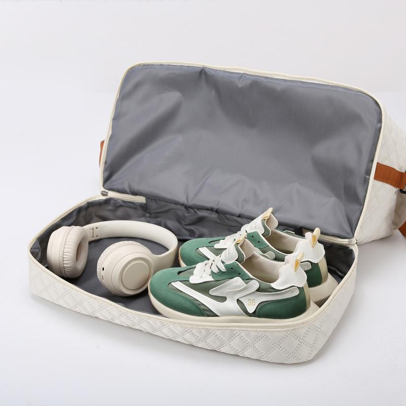 Nylon Travel Duffle Bag with Shoe Compartment, Large Capacity Argyle Pattern Casual Weekender Travel Handbag Gym Storage Bag