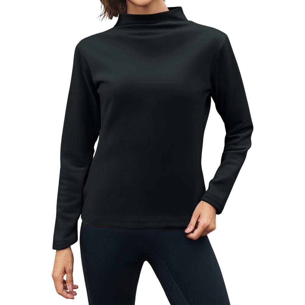 Women's Thick Fleece Base Shirt With Warm Inner Layer And Seamless Long Sleeved T-shirt Half High Neck Top