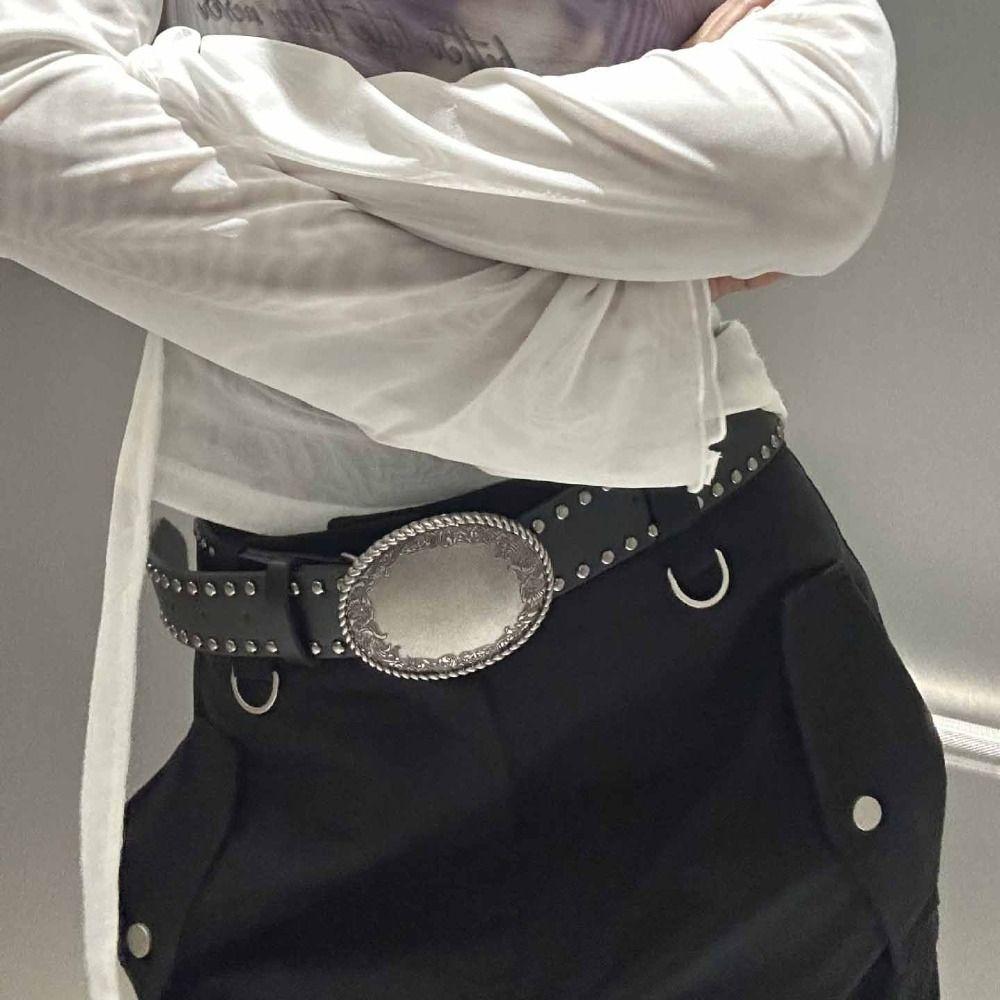 Zinc Zinc Alloy Punk Style Belt Metal Buckle Jeans Waistband Casual Retro Rivet Waist Belt  Spicy Girl