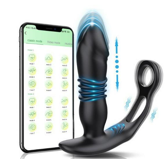 Men's Double Ring Telescopic Prostate Massager with APP Remote Control