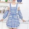  Stainprevent Blue Checkered Work Apron with Sleeve Protections Polyester Cotton Apron For Kitchen and Catering Services