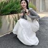 Women's Princess-Style White Lace Midi Skirt - A-line, Tiered, Flared, Spring/Summer Design
