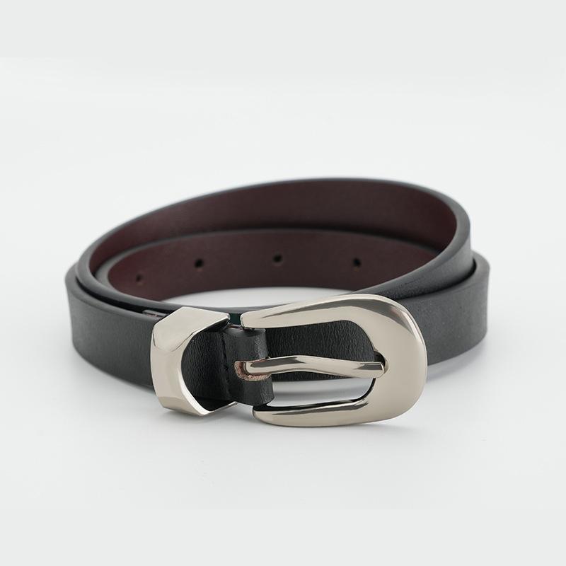 Women's Belt Smooth Buckle Genuine Leather Women's Thin Belt Casual Pants Dress Decorative Skirt Fashionable Jeans Belt