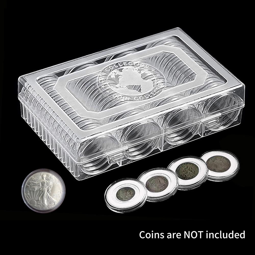 

60 Coin Holder Coin Capsule Container 41mm Round Box Transparent Collectibles Coin Medals Storage Organizer Collection Supplies