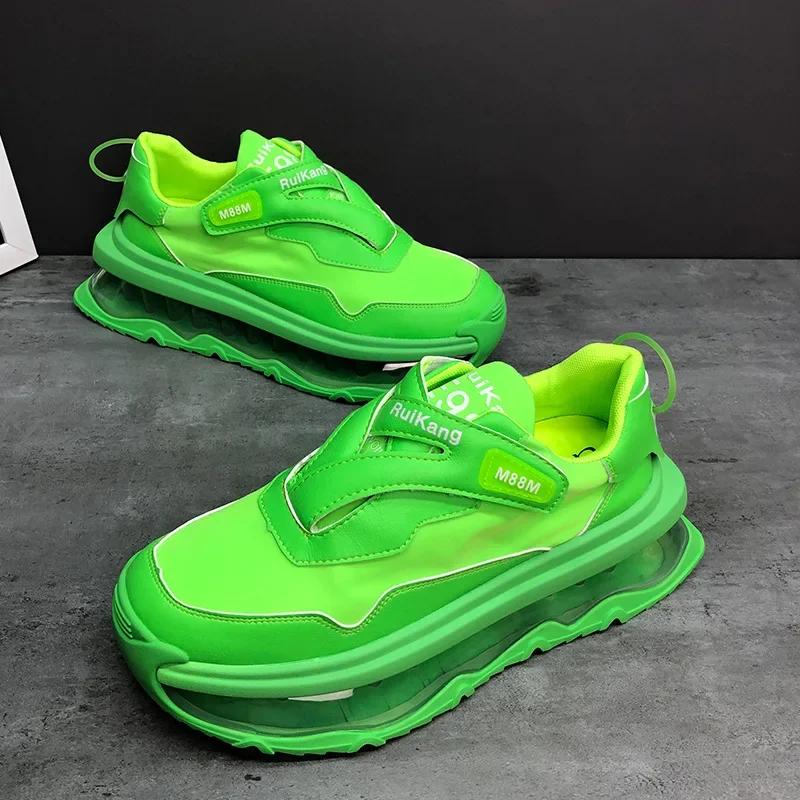 Men Chunky Sneakers Fashion Casual Microfiber Leather Mesh Breathable Height Increased Flat Platform Air Cushion Running Shoes