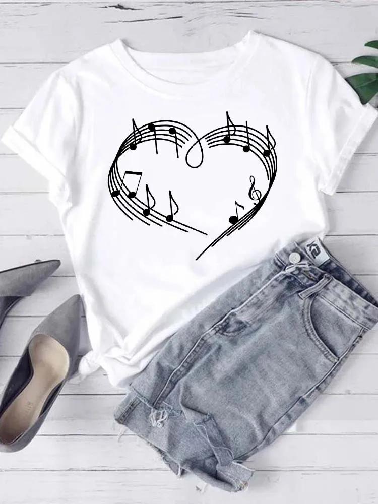 New Women T Shirt Fashion Musical Note Printed T Shirt Harajuku Cute Graphic Tee Shirt Female Ladies Casual Tops Shirts