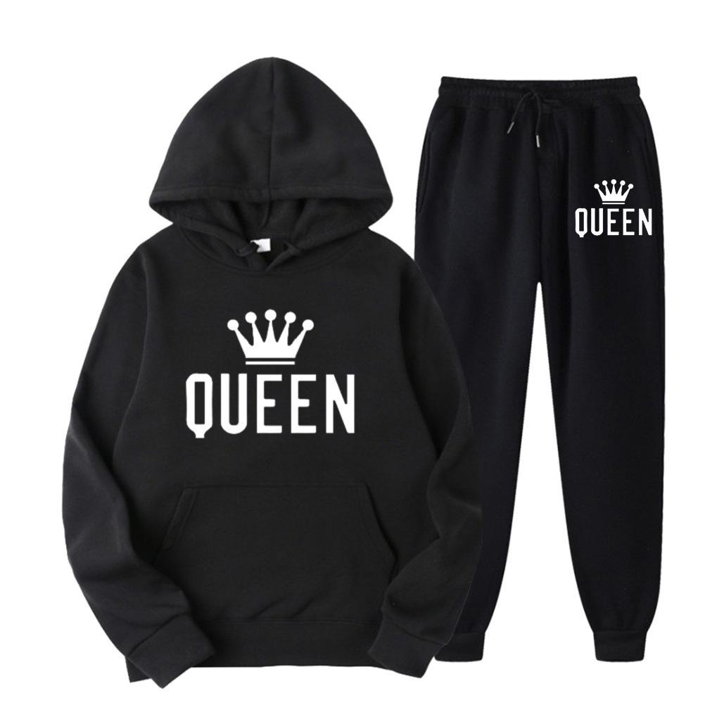 Men's Queen Print Plus Size Hooded Fleece Sweatshirt Set for Fall/Winter