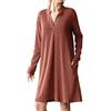 Women's Fall Winter Ribbed Knit Dress Casual Long Sleeve V Neck Mini Dress Loose Pullover Sweater Dress with Pockets