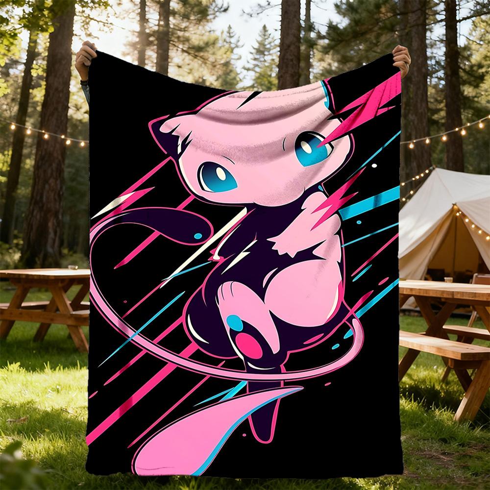 1PC Mew Artwork Pokemon Outdoor Blanket Lightweight Flannel, Soft & Warm, All-Season Use for Sofa, Outdoor, Camping, Living Room, Office35