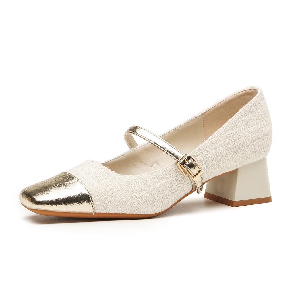 Classic Fashion Color Matching Metal Square Head Thick Heel Single Shoes New Women's High Heels Versatile