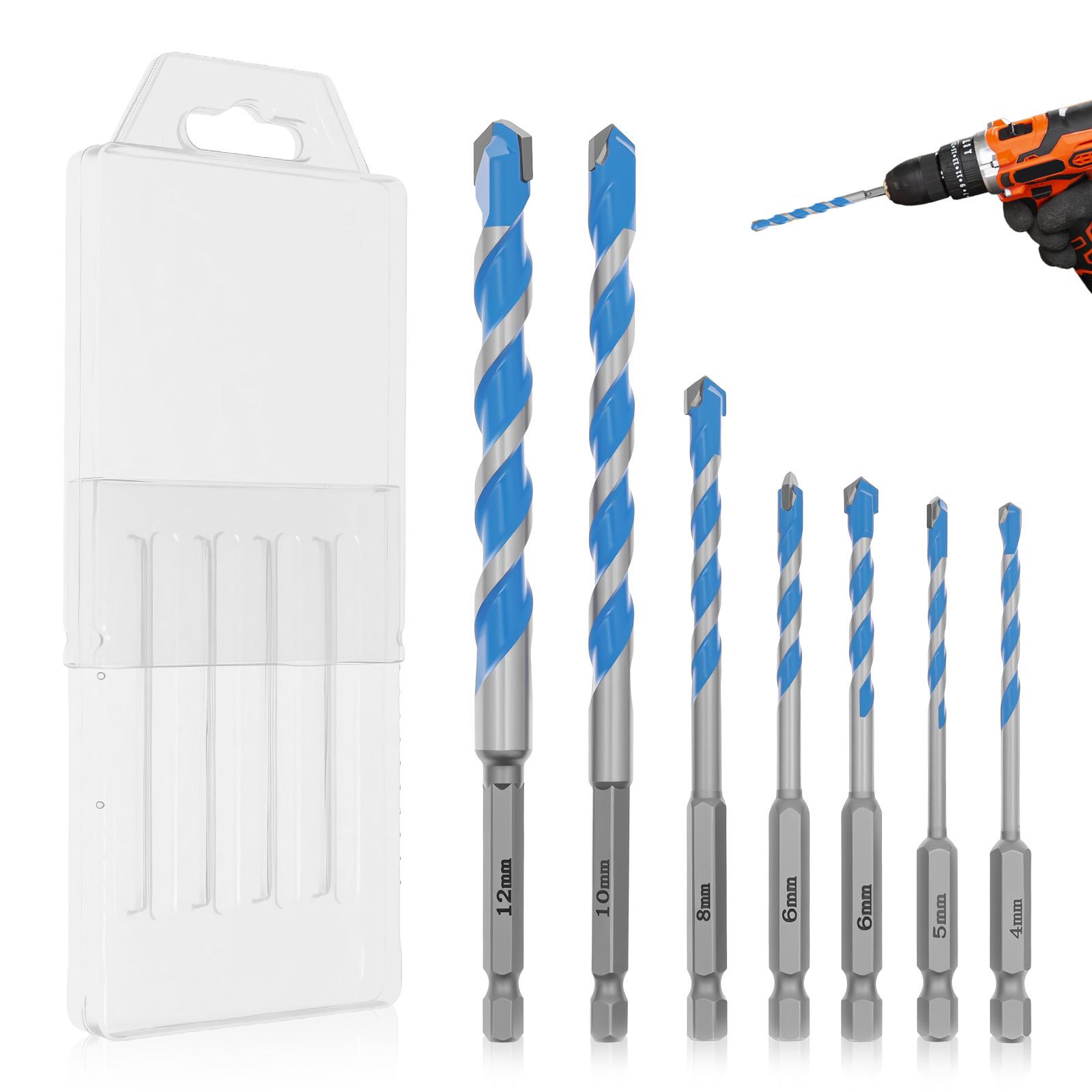 

7pc 3-12mm Tungsten Carbide Drill Bit 3/16 to 1/2in Hex Shank Drill Bit For Masonary Concrete Brick Stone Granite Tiles Drilling