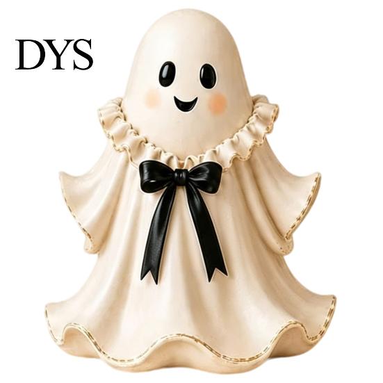 Uroczy Duch Wystrój Domu Figurka Żywiczna na Halloween z Wiklinowym Koszykiem, Ozdoba Stołowa na Biurko, Organizer Świąteczny Dekoracja Przedpokoju Kominka