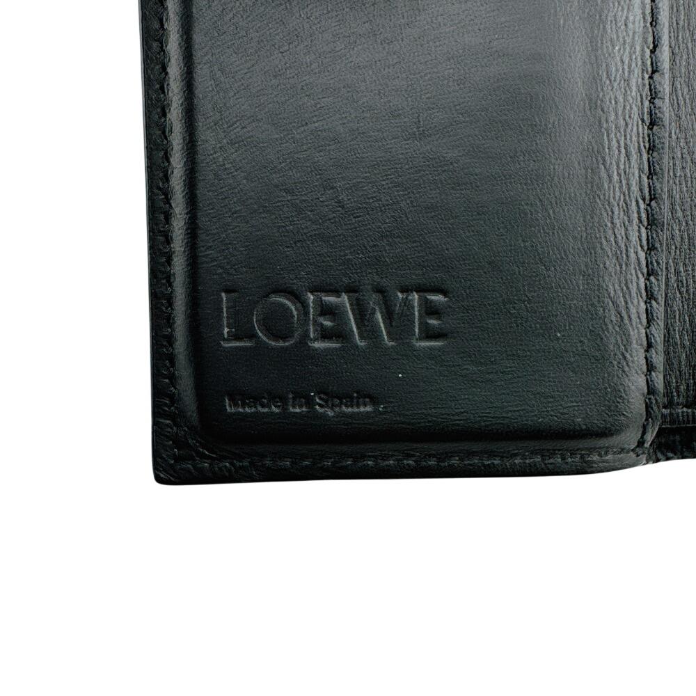 Loewe Cartera compacta anagrama cuero 6 compartimentos para tarjetas Plegable en tres partes cuero negro Usado
