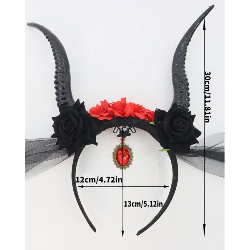 Gothic Devil Horn Headbands With Mesh Veil Decoration Hairband For Cos Parties Halloween Costume Accessories