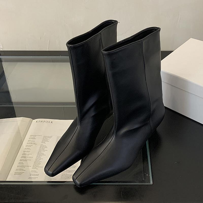 Fashion Liyke 2025 Autumn Winter Soft Cozy Leather Pointed Toe Ankle Boots For Women Wedge High Heels Chelsea Shoes Short Booties Mujer