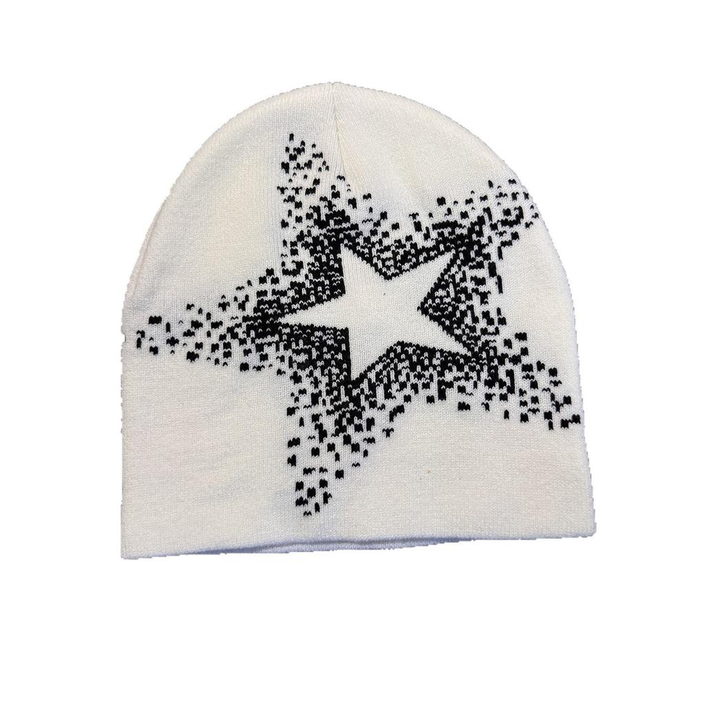 Low MOQ Cuffless Jacquard Acrylic Beanie All Print Y2K Street Hip-hop Fashion Star Pattern Custom Logo Embroidery Travel
