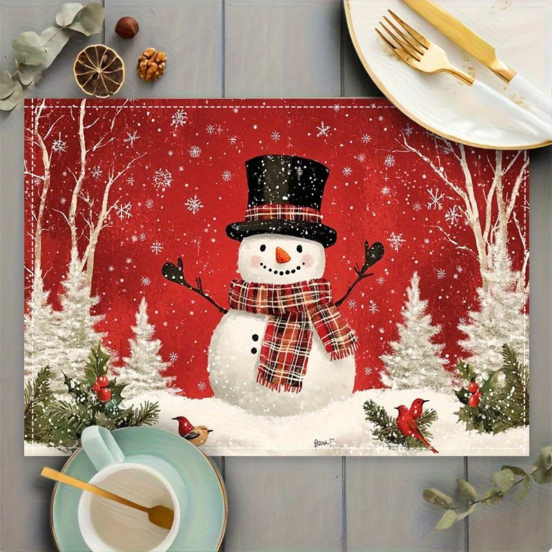2/4/6pcs Red Snowman Winter Placemats Seasonal Christmas Holiday Table Mats, Suitable for Party Kitchen Restaurant Decoration, Holiday Dining Setup,