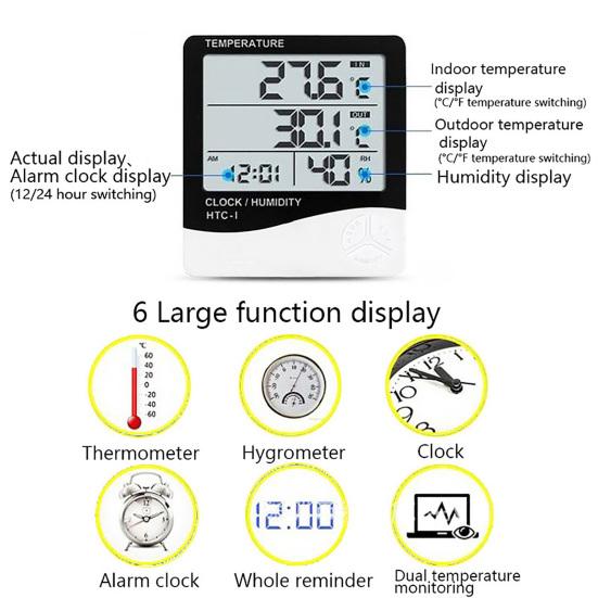 Digital Thermometer Large Screen Easy to Use Plastic Temperature Humidity Monitor Home Decor