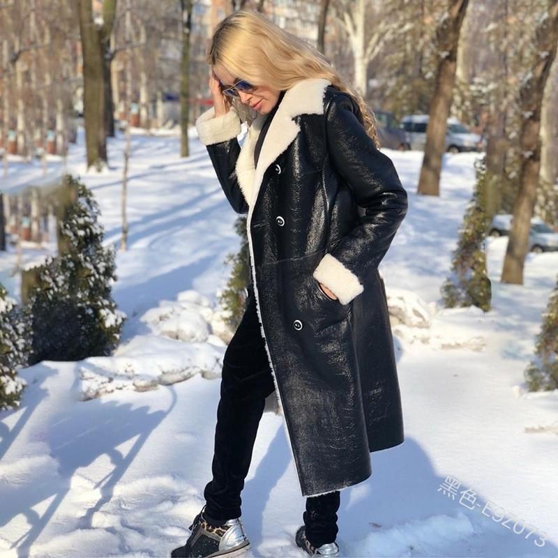 Women's Mid-Length Warm PU Leather Winter Coat