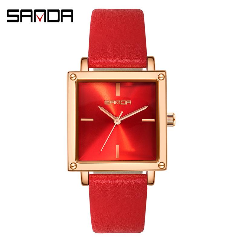 Sanda Women s Waterproof Quartz Wristwatch with Sunburst Square Dial