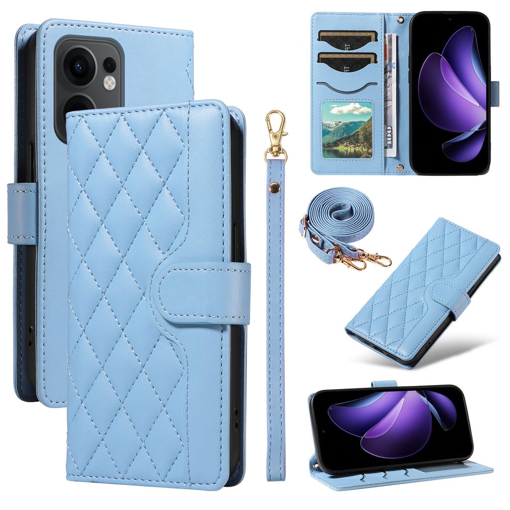 For Oppo Reno13 F 4G/Oppo Reno13 A 5G/Oppo Reno13 F 5G Wallet Case Rhombus Leather Phone Cover with Strap